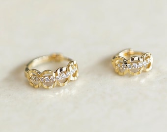 Gold Huggie Hoops, Geometric Open Link Earrings, Dainty S925 Silver Minimalist Jewelry Gift