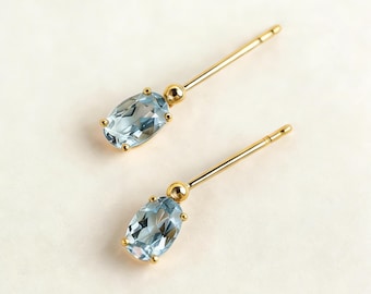 Aquamarine Stud Earrings, Oval Blue CZ Studs, March Birthstone, Tiny Minimalist Earrings