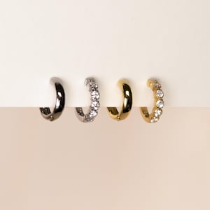 Minimalist Double Piercing Hoop Earrings Set, Tiny Gold Huggie Stack, Everyday Layered Ear Jewelry