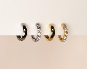 Minimalist Double Piercing Hoop Earrings Set, Tiny Gold Huggie Stack, Everyday Layered Ear Jewelry
