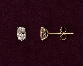 Oval CZ Stud Earrings, 14K Gold Plated Sterling Silver, Minimalist Sparkle Studs
