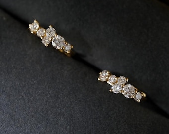 Gold Tiny CZ Huggie Hoops S925 Sterling Silver Dainty Sparkling Starry Earrings