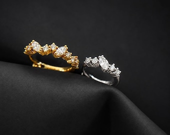 Sterling Silver Marquise CZ Irregular Huggie Hoops, 14K Gold or Platinum Plated, Cartilage Earrings