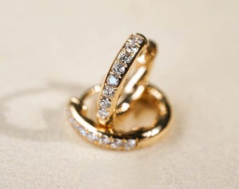 18K Gold Twisted Huggies S925 Silver Pave CZ Hoops Small Croissant Earrings Dainty