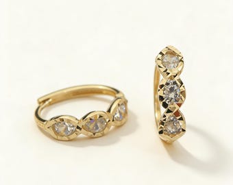 Diamond Cut Hoops S925 Silver Teardrop Huggies Triple CZ Small Earrings Minimalist Jewelry