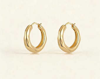Molten Hoop Earrings S925 Post Chunky Wavy Hoops Irregular Minimalist Jewelry
