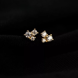 Små klusterörhängen, guldörhängen med CZ-kristall, fina örhängen i sterlingsilver