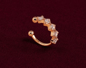 Marquise CZ Ear Cuff, Leaf Design, 925 Sterling Silver, No Piercing Required