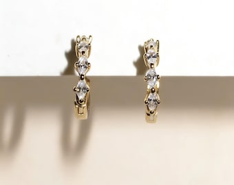 Marquise CZ Huggie Earrings, Dainty Sparkling Gold Hoops, Elegant Minimalist Jewelry