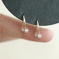 Double Drop Huggie Earrings, 14K Gold Dainty Double Stone Zirconia Hoop Gift product logo