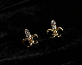 Lily Crest CZ Stud Earrings, 14K Gold Plated 925 Sterling Silver Tiny Earrings