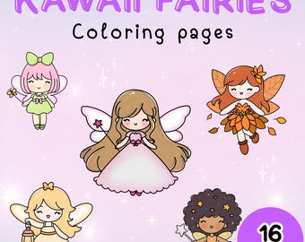 16 Kawaii Fairy Coloring Pages | Cute Fairy Illustrations | Whimsical Kawaii Fairy Coloring Pack | Cozy & Cute Printable Coloring Book