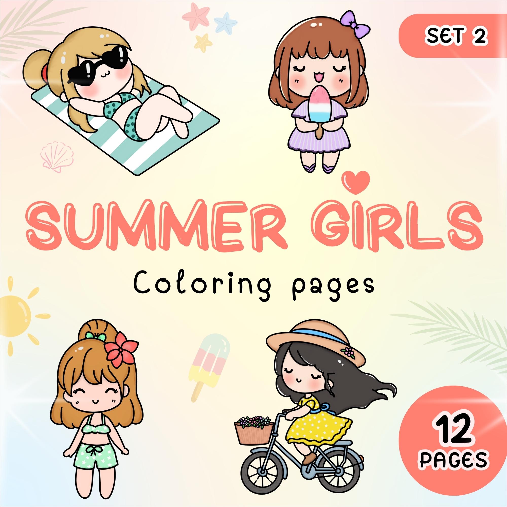 Kawaii Summer Girls Coloring Pages | 12 Cute and Cozy Drawings | Digital Art for Fun and Relaxation | Coloring Pages for Teens & Adults