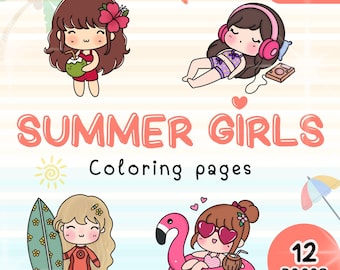 12 Summer Girls Drawings | Kawaii Cozy Coloring Pages | Fun & Cozy Printable Art | Digital Coloring for Relaxation | Digital Coloring Book