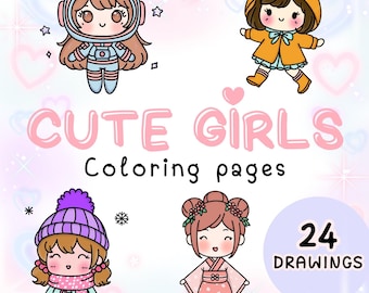 24 Cute Girl Drawings | Kawaii Cozy Coloring Pages for Teens & Adults | Easy Bold Line Art | Aesthetic Digital Coloring Book | Cozy Prints