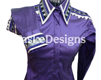 Camisa de equitación estilo western para mujer con cristales / Prenda ecuestre elástica de corte ajustado - TD/0132