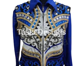 Conjunto de camisa y chaleco de estilo western azul marino - Ropa de equitación elástica