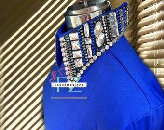Camisa vaquera azul con cristales / Ropa ecuestre elástica a medida - TD/0027