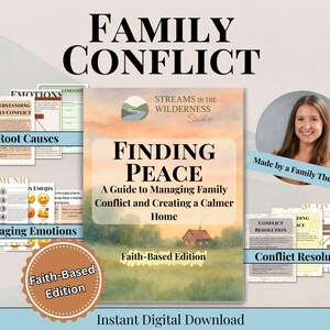 Faith-Based Family Conflict Workbook, Christian Parenting for Peace, Communication, Emotional Growth, Printable PDF, CBT & Family Therapy