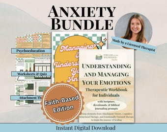 Könnte beinhalten: Digitaler Download eines Angst-Bundles mit Arbeitsbuch, Arbeitsblättern und Lehrmaterialien. Enthält ein Arbeitsbuch mit dem Titel "Understanding and Managing Your Emotions" und ein "Faith-Based Edition"-Abzeichen. Hergestellt von einem zugelassenen Therapeuten.