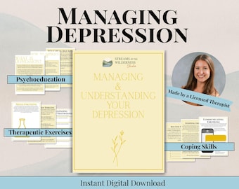 Depression Workbook, Managing and Understanding Emotions, CBT & EFT Mental Health, Therapy-Based Coping Minimalist Style PDF, Evidence-Based