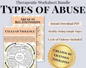 Types of Abuse & Cycle of Violence Worksheet Bundle, Therapist-Created Dating Safety Tool, Great for Teens | Red Flags PDF, Digital Download