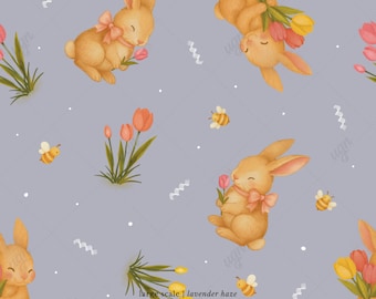 Bunny & Tulip Watercolor Seamless Pattern: Lavender Spring Design (Digital Download)