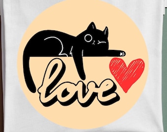 Black Cat Love Graphic Tee, Cat Lover Shirt