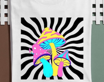Psychedelic Mushroom T-Shirt: Retro Trippy Rave Festival Tee