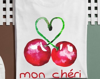 Watercolor Cherry T-Shirt: Coquette French Style Women's Top