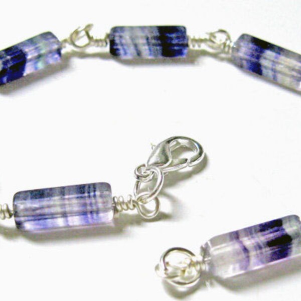 Rainbow Fluorite Bracelet- Silver Wire Wrapped