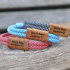 Personalized Rope Bracelet with Engraved Wood, Customized Name or Symbol , Christmas Gift for Him Her , Christmas gift for Dad and Mom