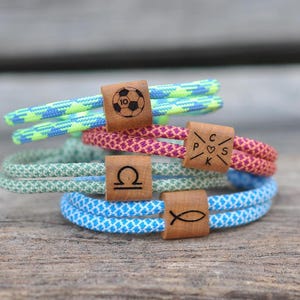 Personalized Wooden Bracelet - Personalized Rope Bracelet with Engraved Wood - Custom Name or Symbol - Christmas Gift for Him Her