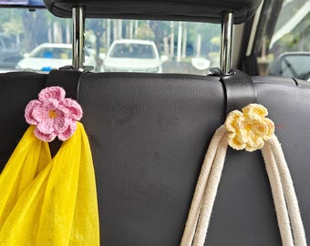 Crochet Flower Car Seat Hook,Car Headrest Hook,Car Seat Purse,Bag Hanger,Car Inner Hook Organizer,Car Accessories for Women
