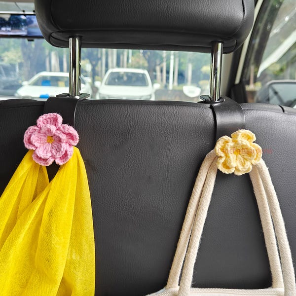 Gancho de ganchillo con forma de flor para asiento de coche, gancho para reposacabezas de coche, bolso para asiento de coche, colgador de bolsos, organizador de ganchos interiores para coche, accesorios para coche para mujer
