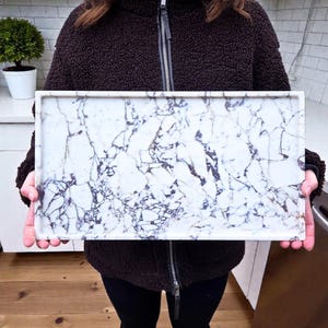 Bandeja rectangular decorativa de mármol Calacatta Viola de tamaño gigante / Mármol natural