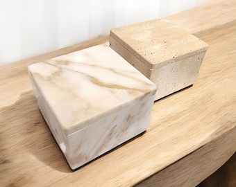 Real Marble Travertine Jewellery Trinket Box with Removable Lid