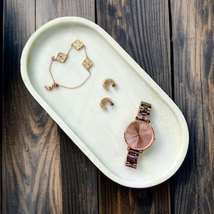 Mint Green Natural Marble Decorative Tray | Oval Shaped Jewellery Tray