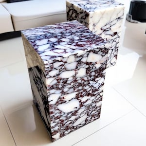 Natural Marble Square Side Table | Calacatta Viola End Table