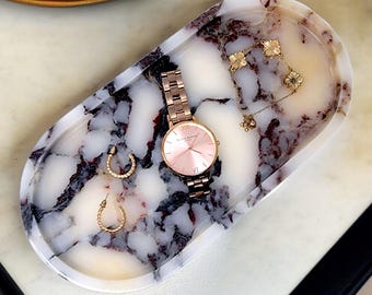 Calacatta Viola Natural Marble Decorative Tray  | Oval Shaped Jewellery Tray