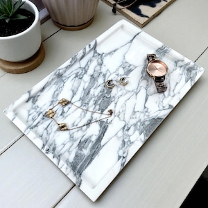 Arabescato White & Grey Genuine Marble Tray | Decorative Rectangular Tray
