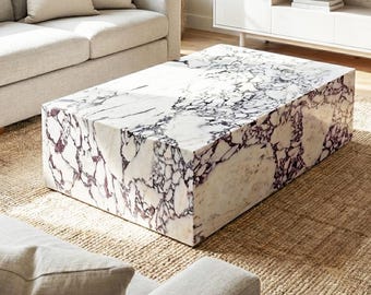 Genuine Calacatta Viola Marble Low-Level Rectangular Coffee Table