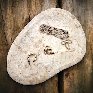 Natural Marble Asymmetric Beige Jewelry Ring Tray with rubber feet