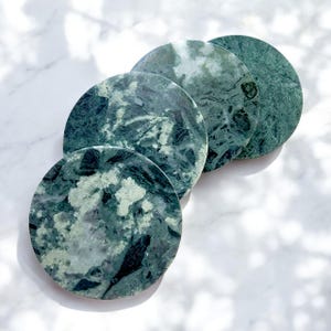 Set of 4 Green Genuine Marble Round Drinks Coasters