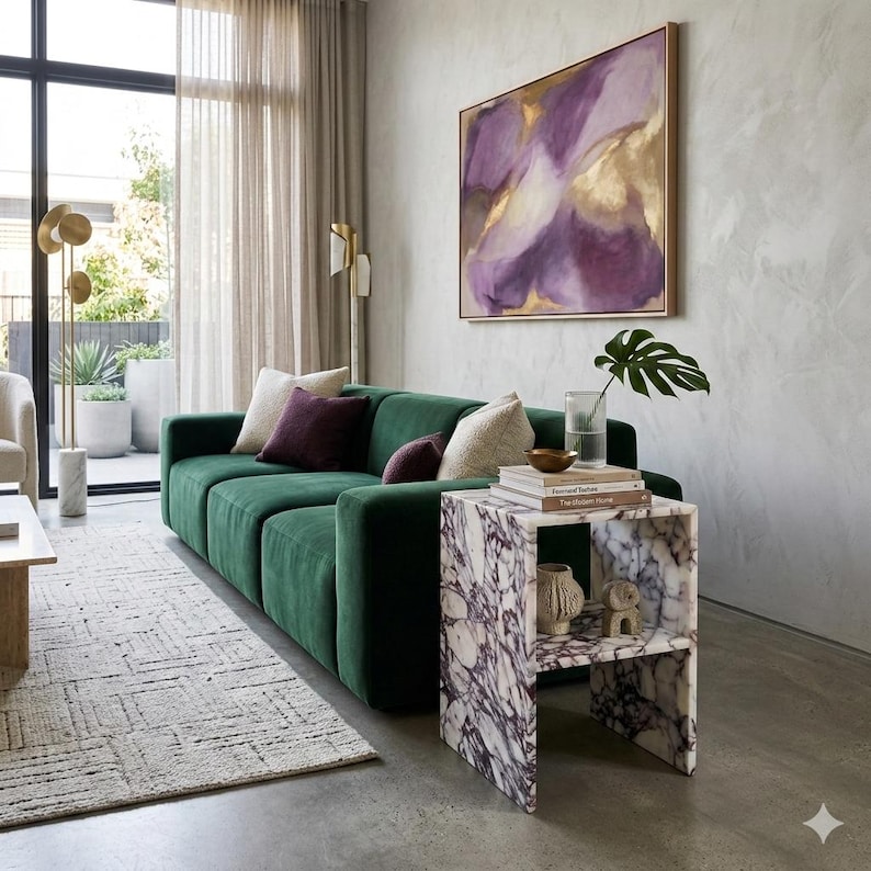 Calacatta Viola Genuine Marble Side Table | Open Shelf Nightstand image 7