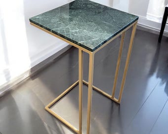 Genuine Marble & Steel End Table | Cantilever Design Side Table