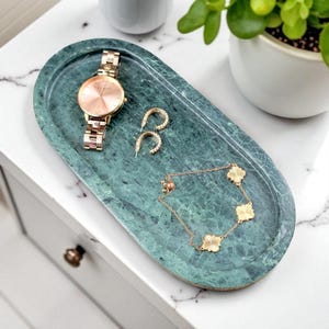 Green Marble Tray | Oval Shape | For Trinkets & Jewellery
