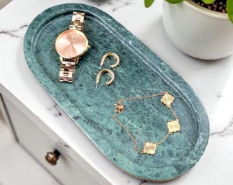 Green Marble Tray | Oval Shape | For Trinkets & Jewellery