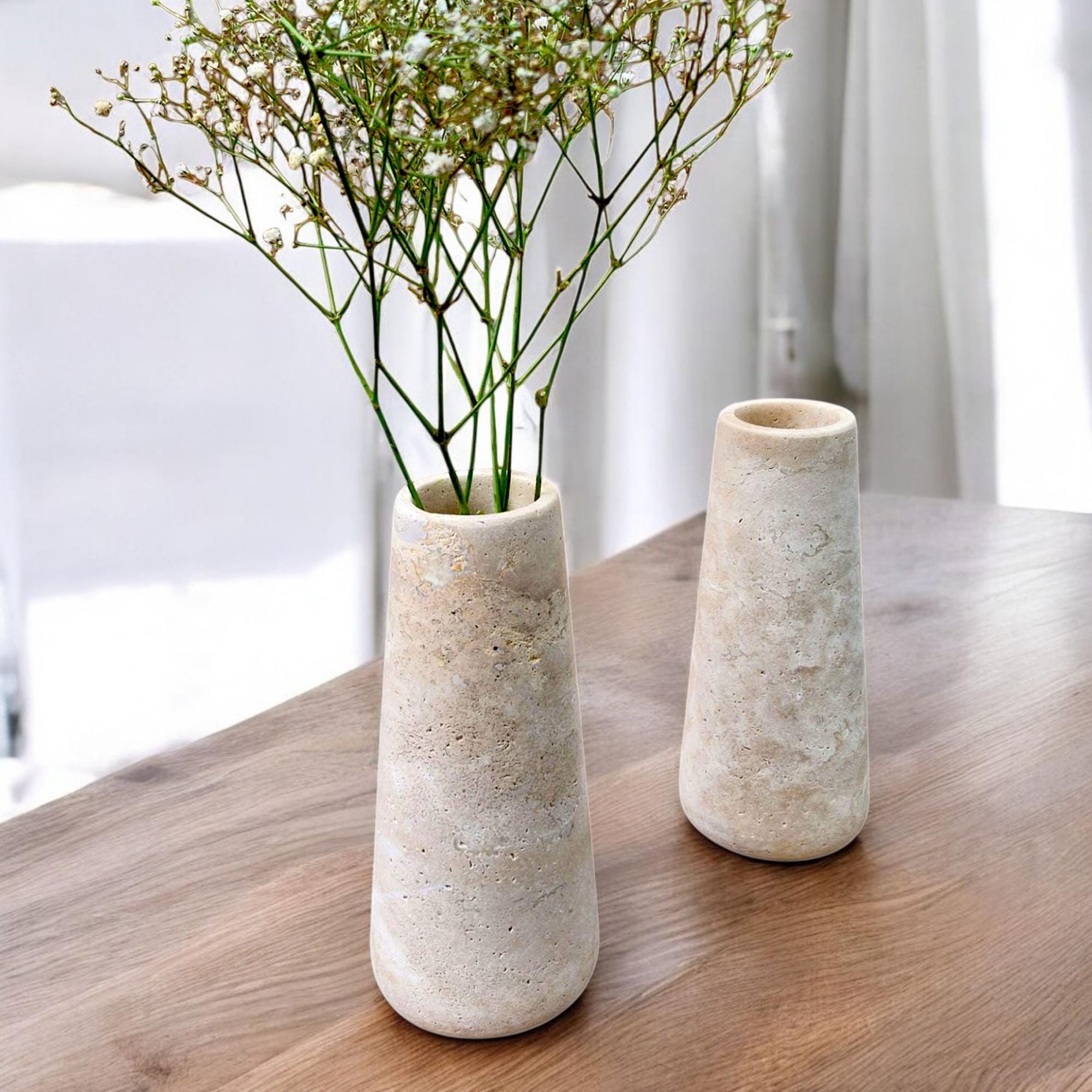 Beige Travertine Marble Flower Vase, Elegant Stone Decor (8