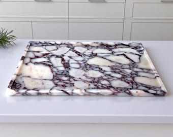 Bandeja rectangular decorativa extragrande de mármol Calacatta Viola